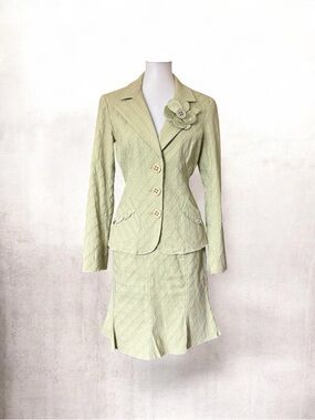 Nanette Lepore Sage Green Textured Skirt Suit Set Size 10 Cottagecore Romantic